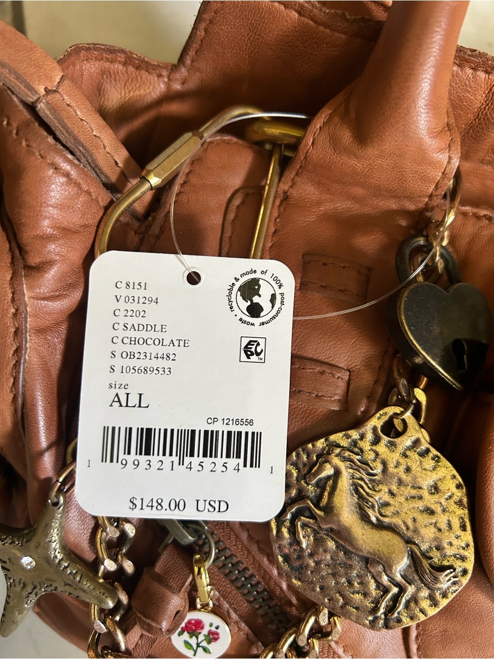 NWT Free People Sabo East West Bag in Saddle With Charms & Scarf - Picture 4 of 16